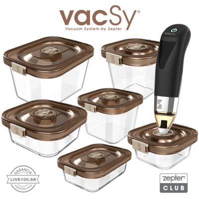 Zepter VacSy Standard Set so všetkými 6 veľkosťami vákuových nádob od 0,5 l do 2,3 l a vákuovou pumpou